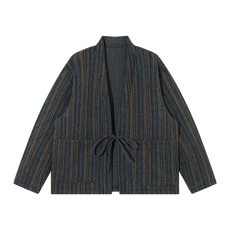 Traditional Winter Japanese Clothing - Chaqueta tipo kimono a rayas de
